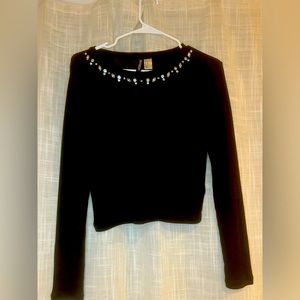 BLACK LONG SLEEVE TOP WITH DIAMONDS